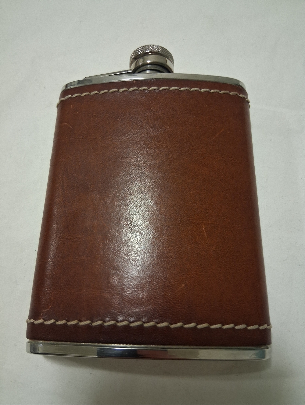 Brown Leather Hip Flask - Stainless Steel